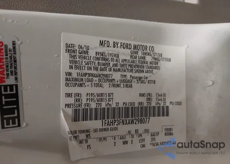 2010 Ford Focus Se z USA, uszkodzony, nr VIN 1FAHP3FNXAW298077